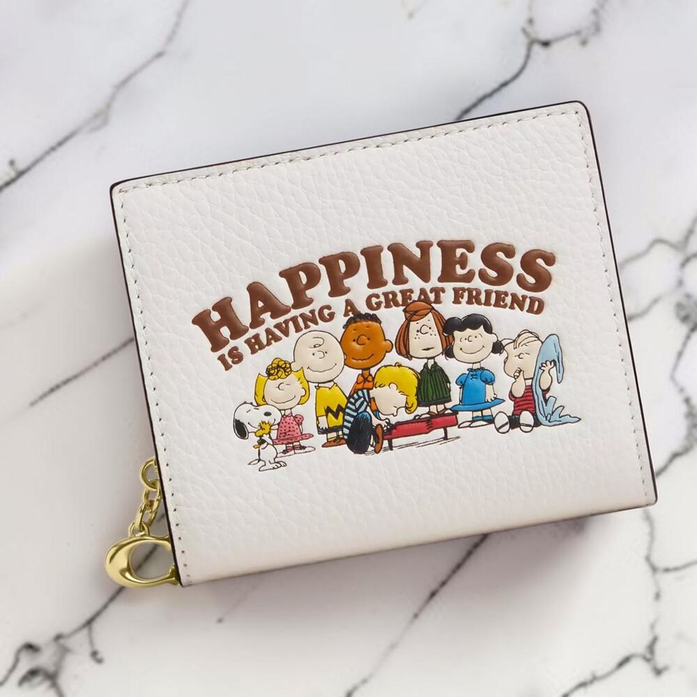Coach X Peanuts Leather Snap Wallet in Chalk White CBN36